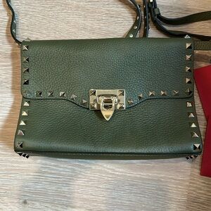 Valentino Garavani Green Studded Leather Crossbody Bag